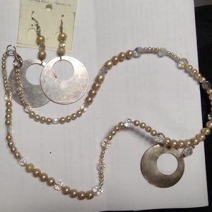 Handmade Pearl and silver neclace and earring set.